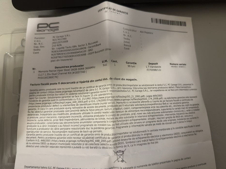 16GB Ram DDR4 3600MHz Viper Gaming by PATRIOT