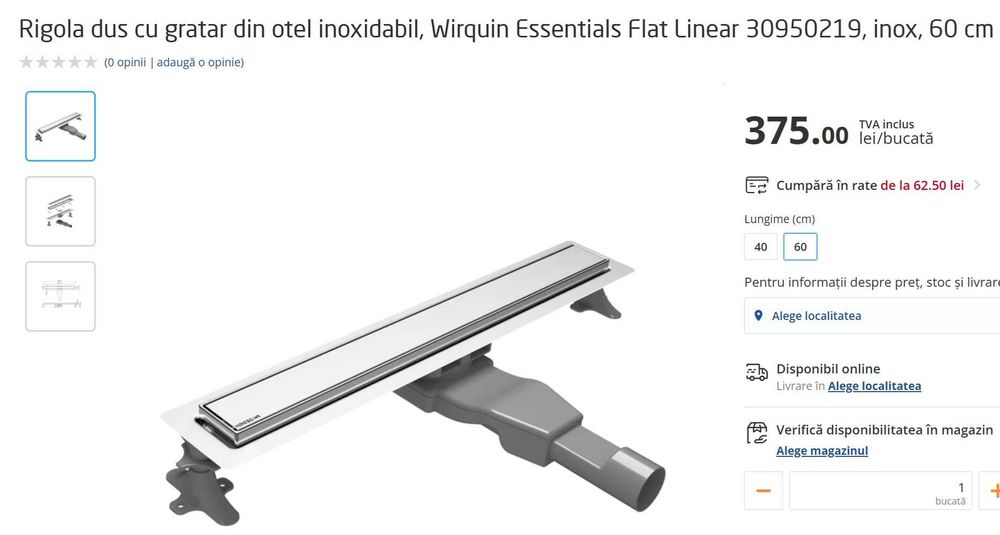 Rigola dus cu gratar din otel inoxidabil/ inox 60cm