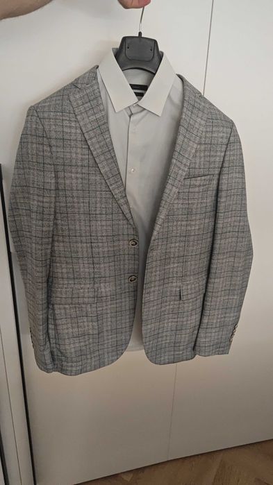 Мъжки костюм, зелено райе лен Carducci подарък Риза и подгъв панталон