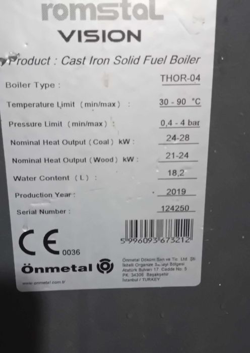 Vand  capac față /componente, centrala  pe lemne Romstal