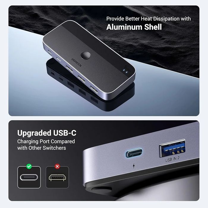 UGREEN USB 3.0 Switch,2 In 4 Outpu USB Switcher,2 Computers Share Type