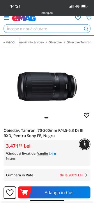 Obiectiv tamron 70-300 4.5 FE E mount Di III