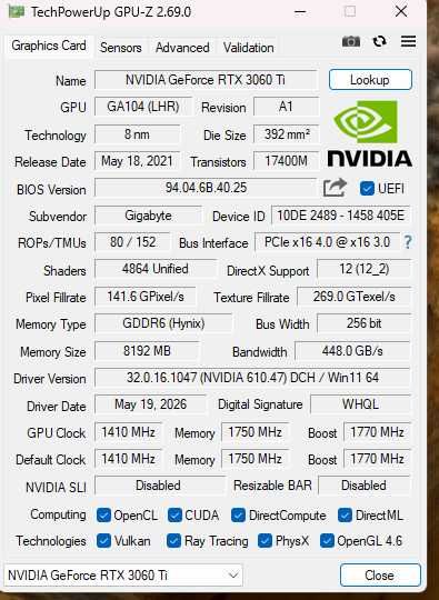 GPU RTX 3060 Ti 8GB Gigabyte Gaming OC Nvidia GeForce Видеокарта / Вкл.ДДС