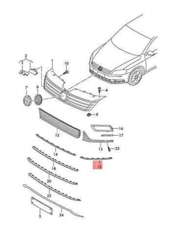 Ornament grila bara protectie Volkswagen Passat (B7), 11.2010-02.2015, fata, partea stanga, cromat