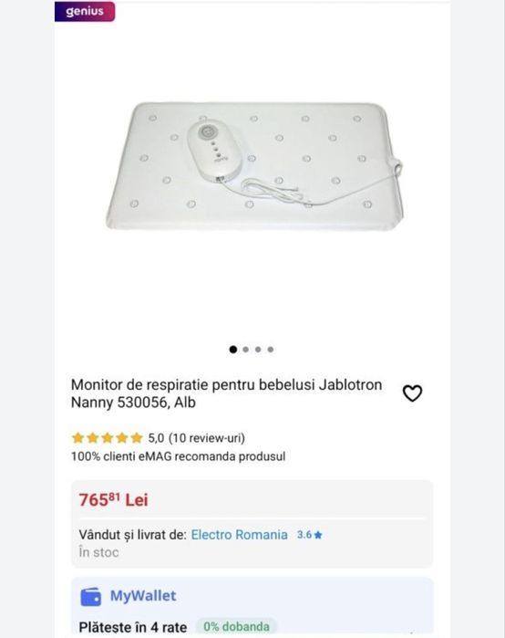 Saltea / Monitor respiratie bebe nanny