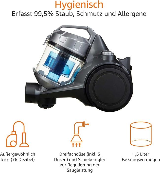 Мощна Прахосмукачка без торба Amazon Basics, 700W, HEPA филтър, 1.5л.