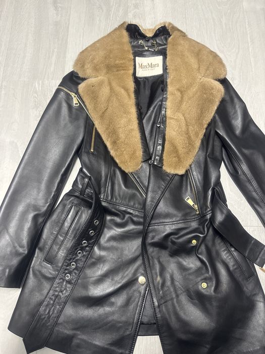 Haina din piele naturala cu blana de nurca