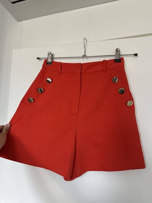 Къси червени панталонки XS Zara, висока талия