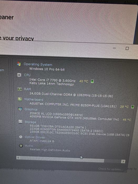 Геймърски компютър i7-7700 / GTX 1070 8GB / 24GB RAM / SSD + 1TB HDD