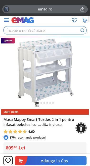 Masa Mappy Smart Turtles 2 in 1 pentru infasat bebelusi cu cadita inclusa + pătuț – super practic, stare foarte buna