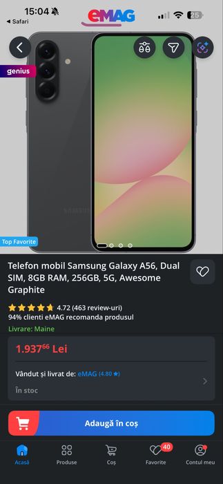 Samsung Galaxy A56, Dual SIM, 8GB RAM, 256GB, 5G, Awesome Graphite