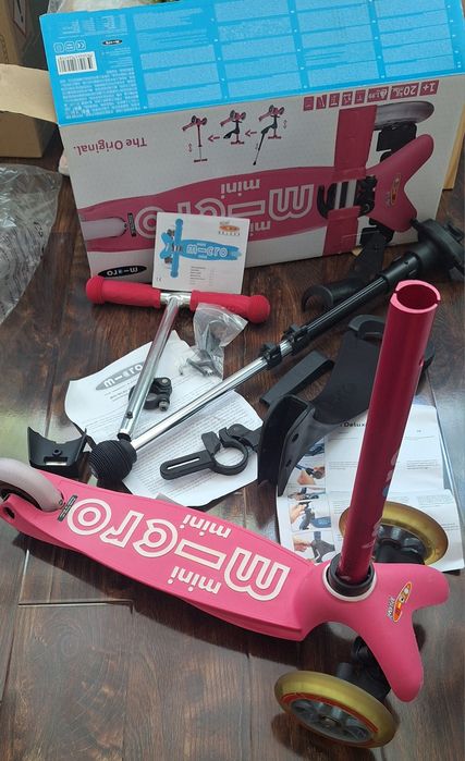 Trotineta Mini Micro 3in1 Deluxe Pink cu maner parental