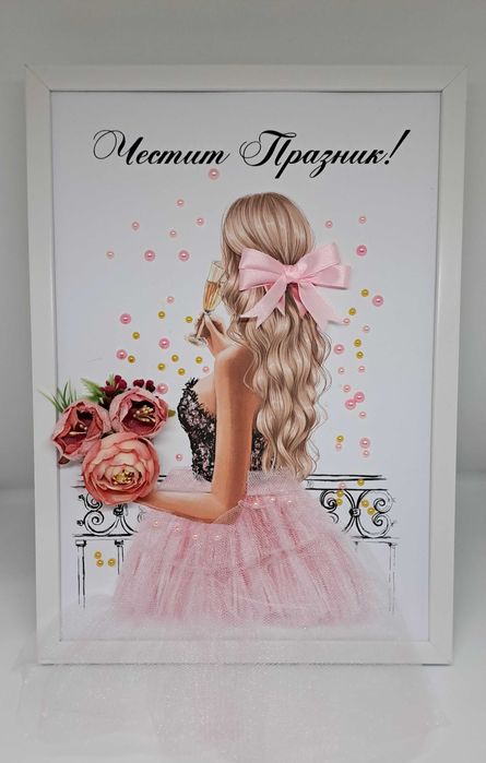 3D рамка с красиви изкуствени цветя