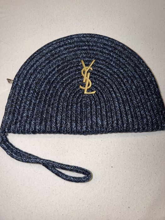 Плетена дънкова чанта с лого YSL