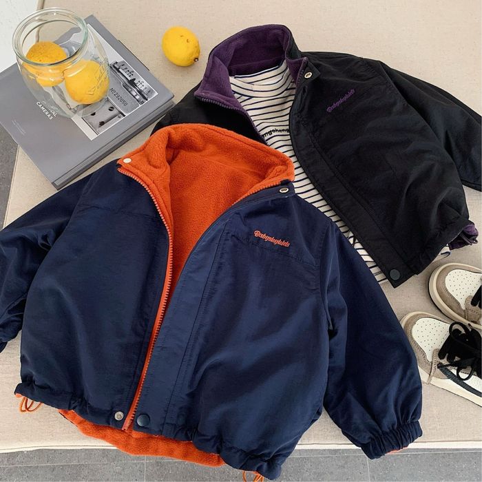 Теплая детская куртка двухсторонка