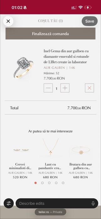 Inel logodnă Teilor diamant emerald 1.18ct aur 14K | certificat IGI