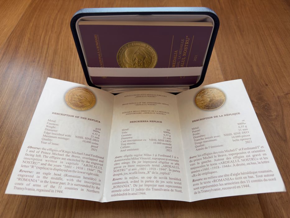 Medalia BNR “Ardealul Nostru” 6,55 g Aur 900‰ Calitate Proof