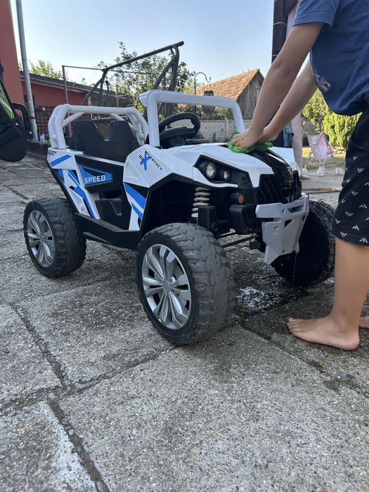 UTV electric pentru copii, Kinderauto RSR, 4x4, 120W, 12V 7Ah, alb-albastru