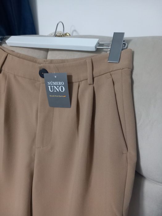 Pantaloni wide leg balon bej camel Zara marimea S