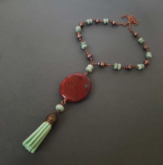 Colier pietre semipretioase jasp rosu jad verde colier pietre naturale