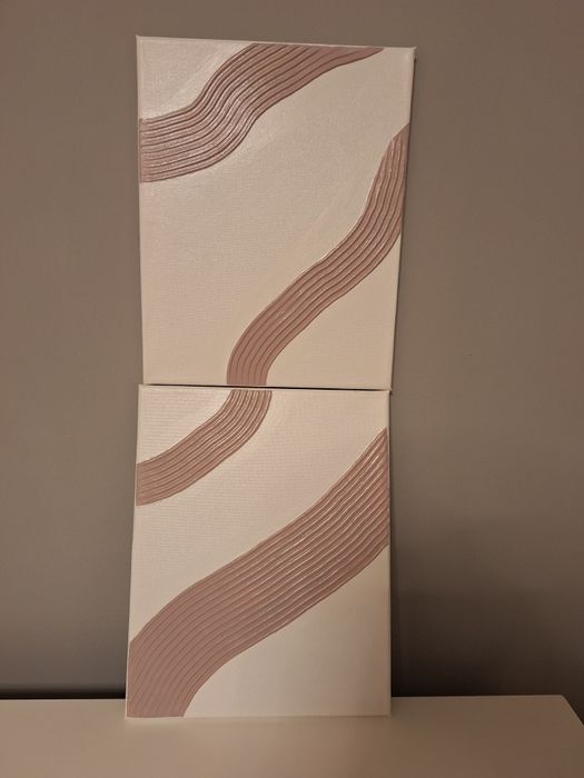 Set 2 tablouri 3D realizate manual alb/nude 24x30 cm