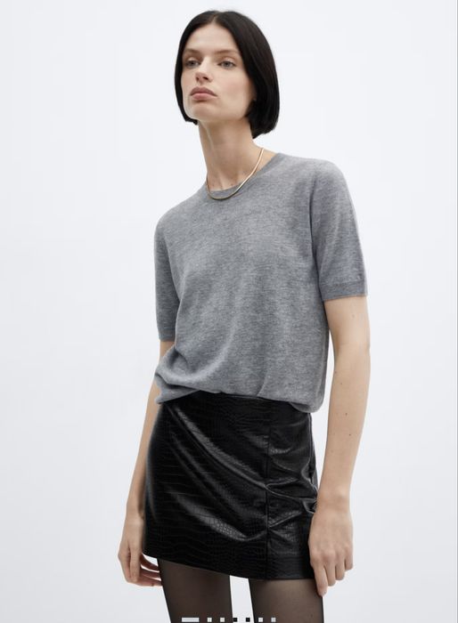 Черна кожена пола Mango