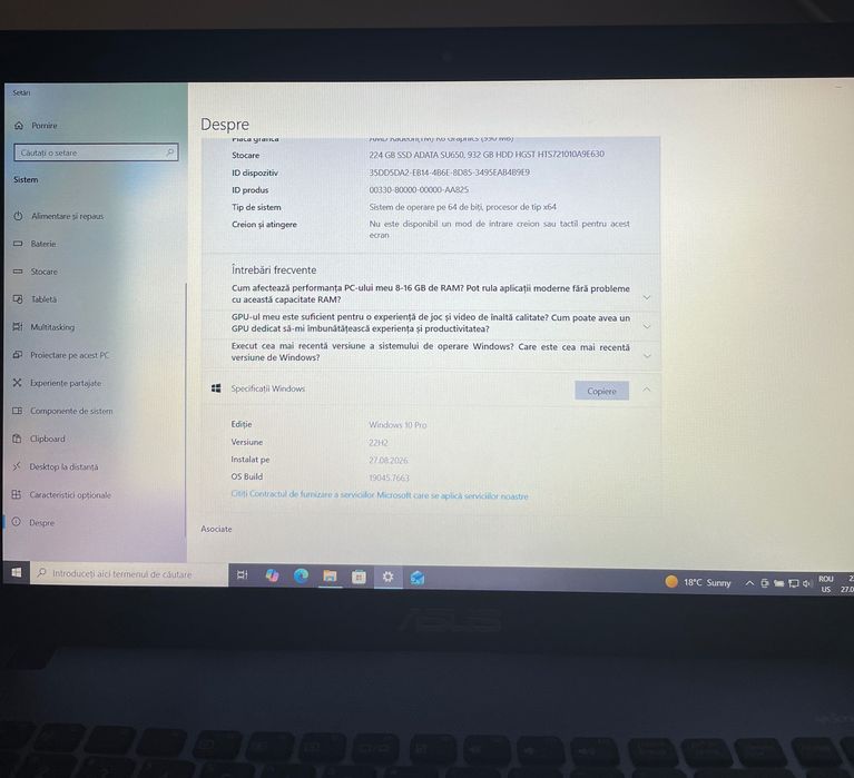 Laptop Asus 16 GB Ram 2 GB video SSD 240 GB plus HDD 1 TB