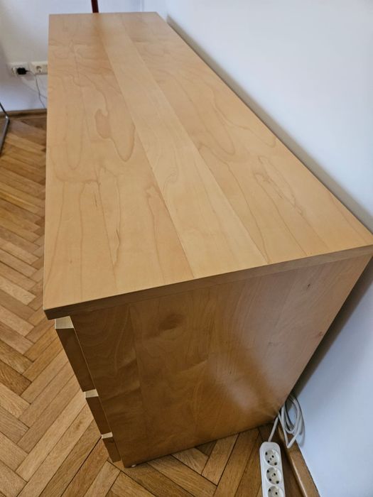 pat Ikea cu noptiere, saltea și comoda cu 6 sertare Malm