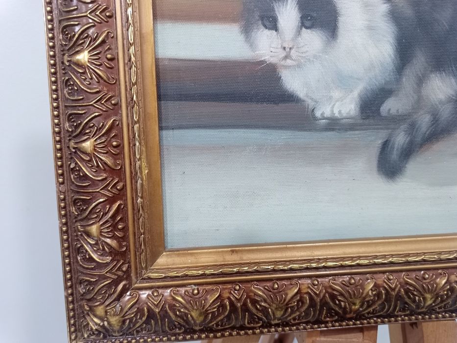 автентична западноевропейска картина с котка 37х32 см