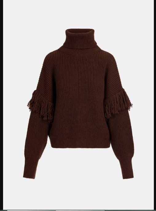 Pulover pe gat maro gros franjuri Essentiel Antwerp