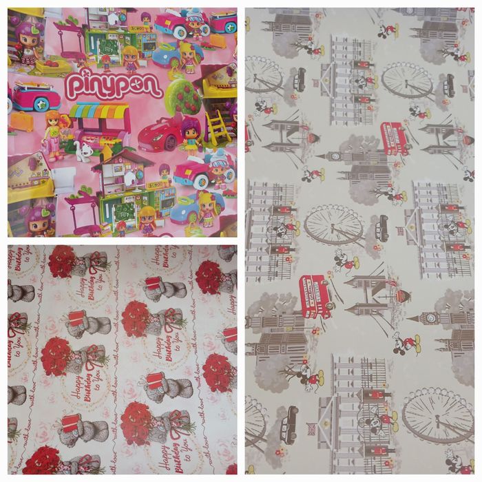 Продам бумаги для упаковки подарков и бантики, ленты атласные