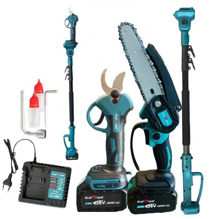 Комплект 3в1 KRAFTROYAL Лозарска ножица, верижен трион и телеск. прът