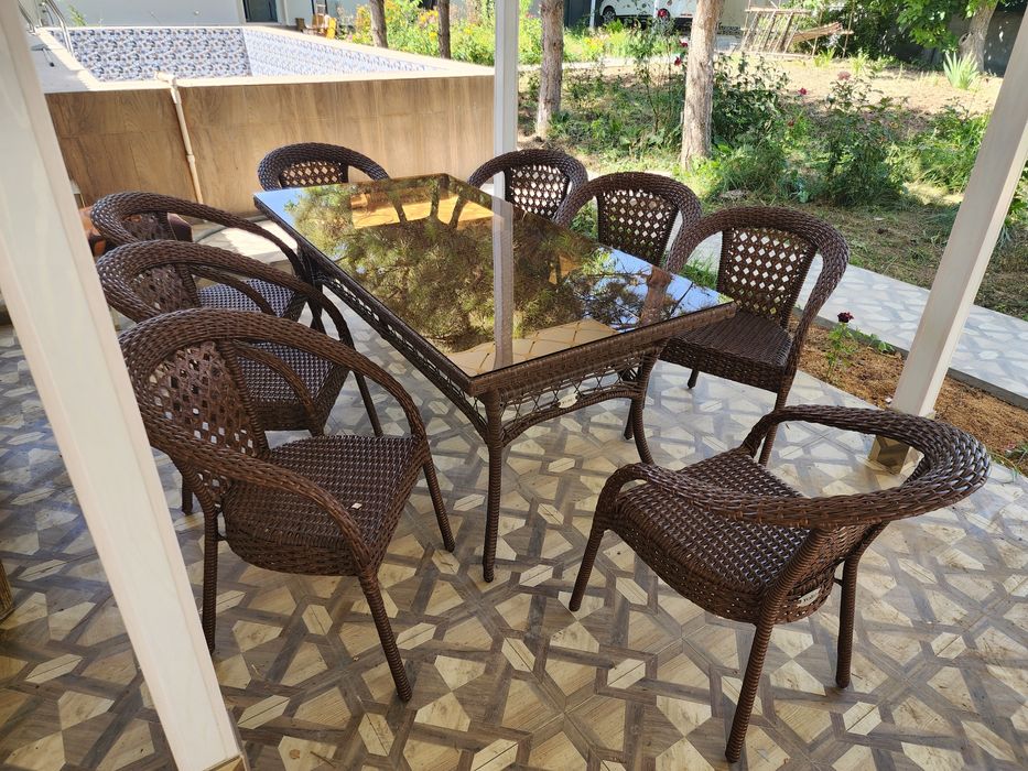 Садовый плетенные Стол стулья Ротанг Rotang 200×90 8 kishilik