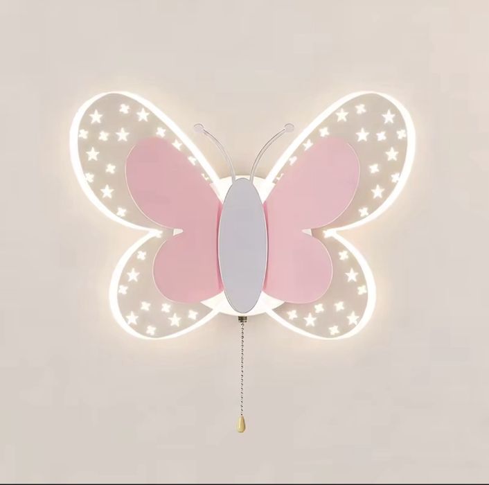 Светеща LED нощна лампа за стена в розово „Пеперуда“ - дърпащ ключ