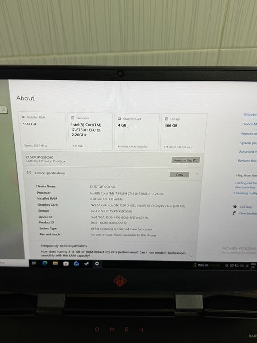 Laptop gaming HP omen
