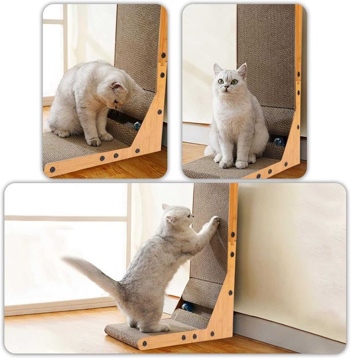 Ansamblu joaca pisici in forma de L cu bila si suprafata dubla zgariat