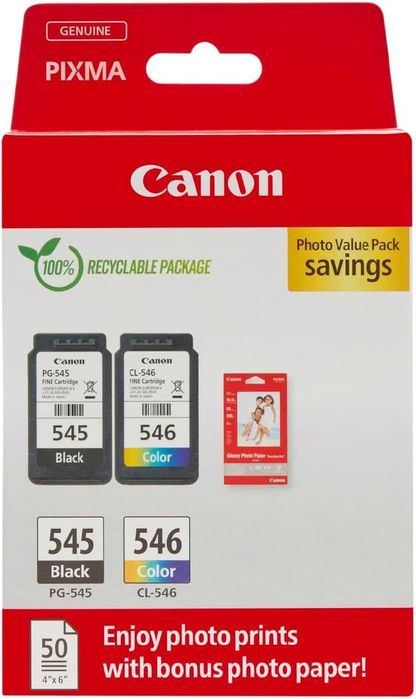 Оригинален комплект мастилени касети Canon PG-545 CL-546 с фото хартия