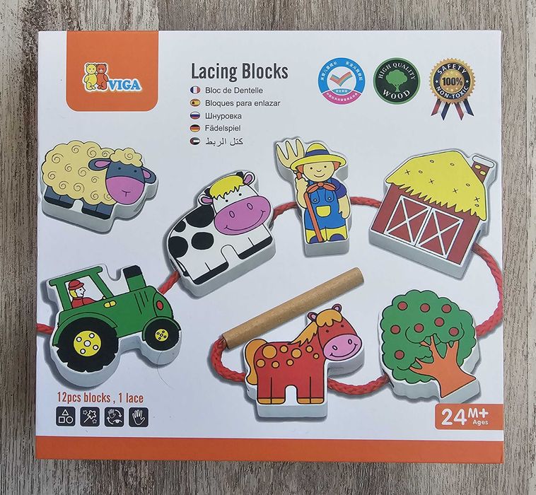 Joc Montessori din lemn VIGA – piese de înșiruit – ca nou