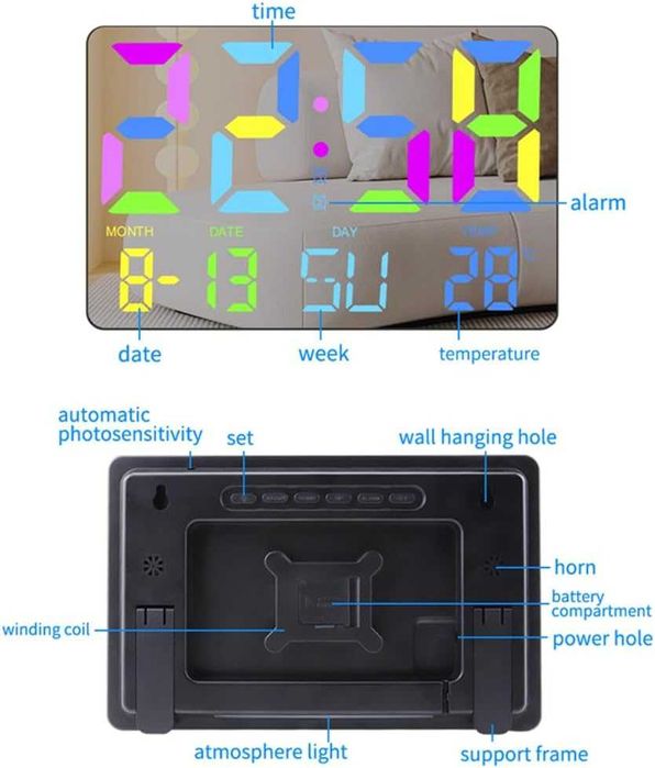 3-инчов LED Дигитален Стенен Часовник – Дистанционно, Температура
