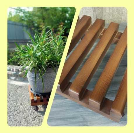 подставка для цветов из дерева на роликах