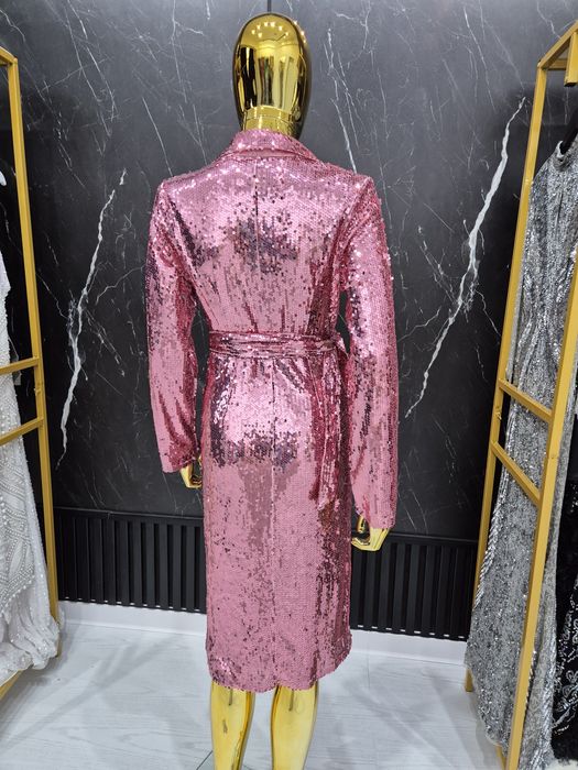 Rochie roz midi cu paiete Boohoo