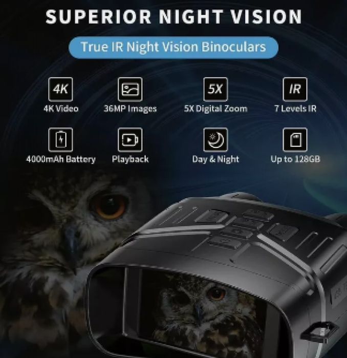 Бинокъл 4k нощно виждане, 36MP