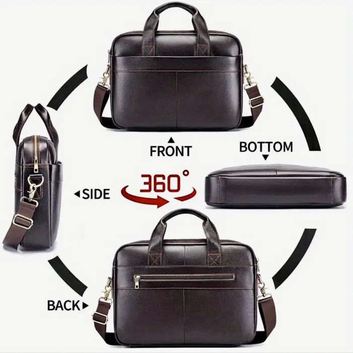 Мъжка кожена чанта за лаптоп 15,6”/Премиум естест. кожа -10% Промоция!