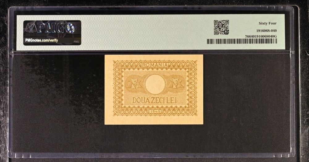 Bancnota gradata PMG 20 lei 1945