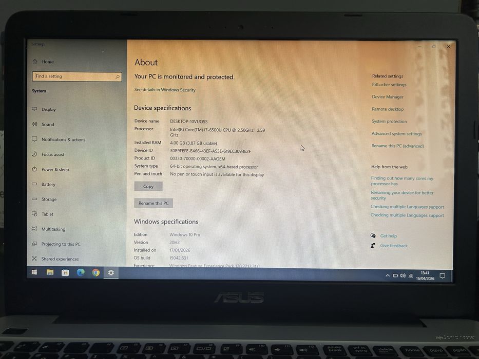 Laptop Asus 15.6” i7 4GB RAM 1TB nVidia 940MX  2GB