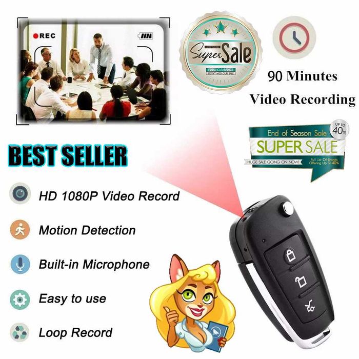 Качествена мини преносима камера HD 1080P в ключ за кола камерка видео