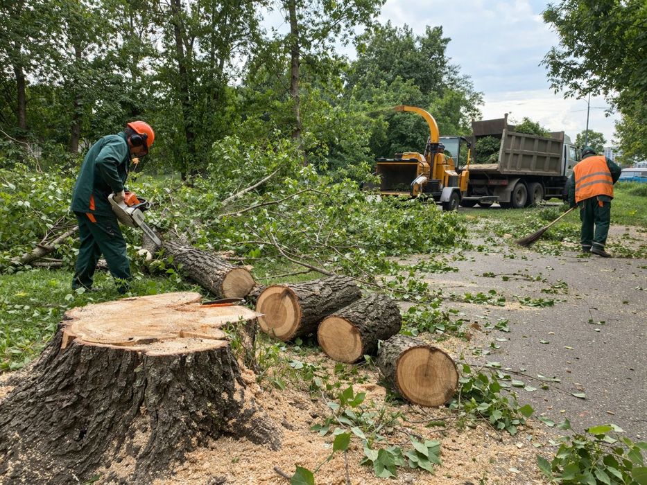 Спил деревьев, уборка территории.