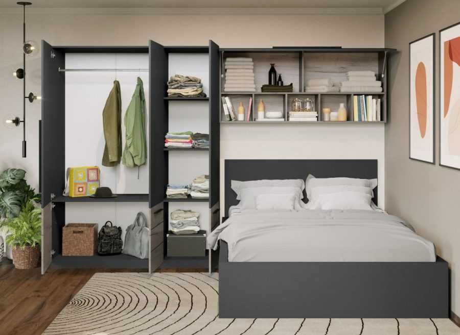 Set Dormitor Noce 3.05m cu pat incadrat - Transport Gratuit