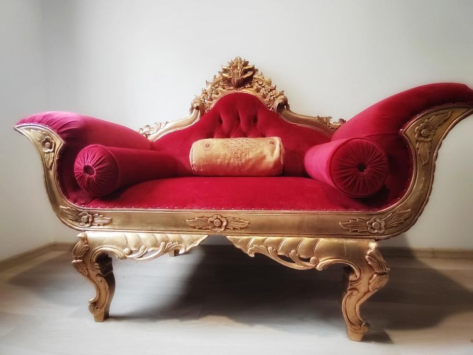 Canapea stil baroc – Lemn masiv, pictata manual, catifea