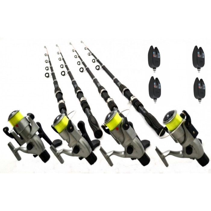 Set 4 lansete telescopice 3,60m 4 mulinete si 4 avertizori Cod p